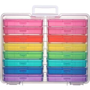 PCA Photo Storage Box 4" x 6" Cases With Handle - 16 Inner Keeper, Large Organizer, Plastic Craft Case for Stickers, Stamps, Jigsaw, Vegetable Seeds (multicolored)