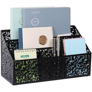 DINGTAI Mail Organizer Countertop, Modern Mail Holder Countertop, Desk Organizers and Accessories, Boho Desk Accessories, Bill Mail Papers Letters Organizer, Mail Sorters, Pencil holders(Black)