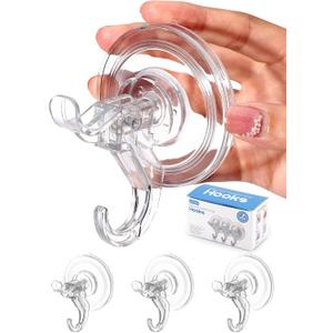 Antimbee 3 Pack Suction Cup Hooks, Clear Suction Cup Hanger, Removable Small Suction Cups for Shower, Bathroom, Glass, Door, Windows, Kitchen-Max Hanging up to 11 lbs on Smooth Surface (Transparent)