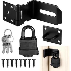 90 Degree Door Lock Latch, 4 Inch Stainless Steel Hasp Latch with Padlock Keys Screws, Heavy Duty Hasp Lock, Waterproof Pad Lock Latches for Mailbox, Wooden Gate Shed, Cabinet