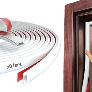 White Rubber Weather Stripping Door Seal Strip, D Shape Door Weather Seal Strip, Self-Adhesive Soundproofing Frame Insulation Tape for Doors Frame/Window Seal,Blocks Cold Drafts Noise (50 Feet)