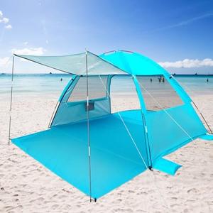 DLUCKY Beach Tent for 1/2/3/4/5/6 Person,Anti-UV Portable Sun Shade ShelterUPF 50+,Both Sides Extendable Floor,Extendable Awning,with 2 Ventilating Mesh Windows,Lightweight & Easy Setup.