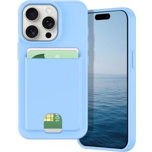 Petocase for iPhone 15 Pro Max Wallet Case Card Holder Slot Slim Fit Flexible TPU Gel Rubber Soft Skin Silicone Protective Phone Case Cover for Apple iPhone 15 Pro Max 6.7 inch Light Blue