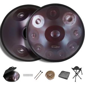 New Upgrad Dual-Faced Scale 12-Notes Handpan Drum, Handpan Drums for Adults, 440Hz D Minor Kurd Handpan, 10-Note Scale on Top, 2-Note Scale on Bottom, Beginner Handpan Drum (Purple, 22 Inch)