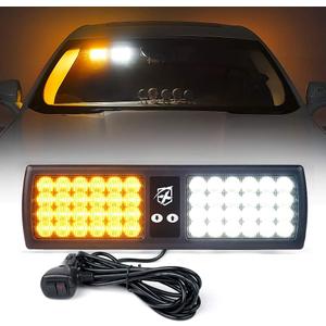 Xprite White Amber 48LED Visor Strobe Flashing Lights Interior Windshield Sunshield Hazard Warning Lights for Law Enforcement Emergency Vehicles Trucks
