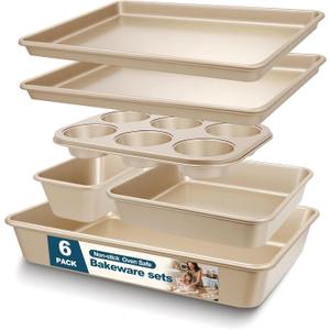 Baking Pans Set, Nonstick Stackable Bakeware Sets, Oven Pans for Cooking, AIVIKI 6 Pieces Baking Sheets Set Including Cookie Sheet, Deep Roaster Pan, Square Pan, Loaf Pan, Muffin Pan, Carbon Steel