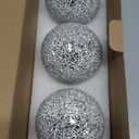 Decorative Mosaic Glass Orbs, 4 Inch Diameter, Set of 3 Sphere Balls, Rose Gold (Silver)
