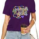 Mardi Gras Shirts for Women: Fat Tuesday Shirt Funny Mask Graphic Tee Carnival Short Sleeve Shirt New Orleans Party Top (Small, Purple-47)