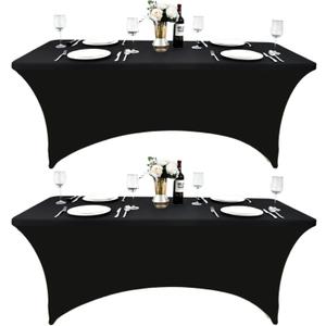 2-Pack 6ft Black Spandex Table Covers for Rectangle Standard Folding Tables - Wrinkle Resistant Stretch Tablecloths - Ultimate Fitted Table Protector for Parties, Trade Shows, Banquet