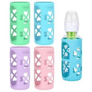MORLIKE 4 Pack Silicone Sleeves Fit for 8 oz/250 mL Dr. Brown's Natural Narrow Glass Baby Bottle, 100% Silicone Covers Protect Glass Bottle, Easy to Grip Baby Bottle Holders for SB81003-P4, SB82023-P2