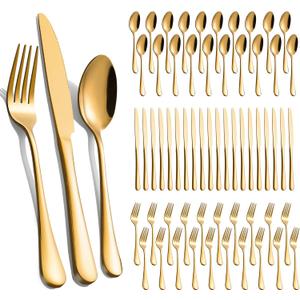 60-Pcs Gold Silverware Set - Stainless Steel Flatware Cutlery Set Service for 20, Mirror Polished Gold Flatware Set Include Forks Spoons Knives for Home, Wedding, Restaurant, Dishwasher Safe