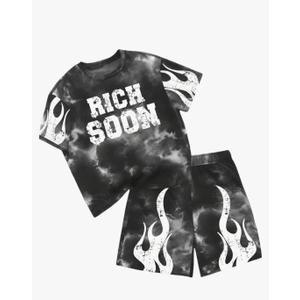 WDIRARA Boy's Letter Graphic 2 Piece Outfits Short Sleeve Tie Dye Shorts Set Tracksuit,12Y