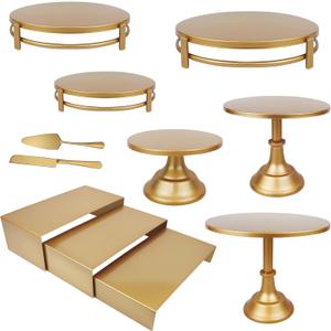 MACIFECI Gold Dessert Table Display Set, 11PCS Metal Gold Cake Stand Set, Including Cupcake Tower Stand, Dessert Tray, Risers Stands, for Wedding, Party