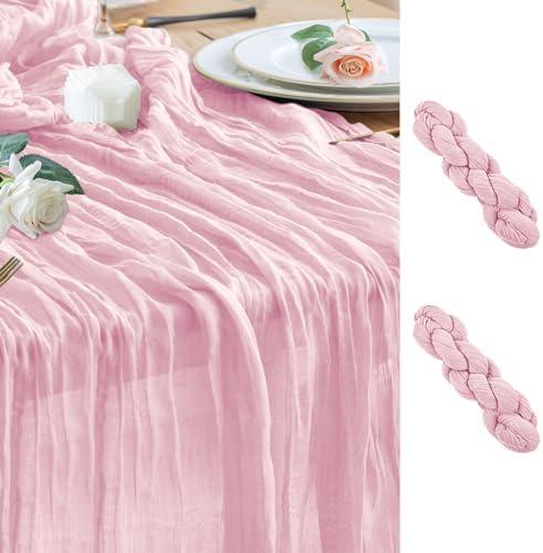 Wokceer Cheesecloth Table Runner 2Pack 10FT Blushing Pink Christmas Boho Gauze Fall Cheese Cloth Table Runner for Party Easter Rustic Sheer Table Runners for Baby Bridal Shower Wedding Table