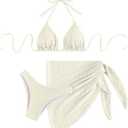 SHENHE Women's 3 Piece Textured High Cut Halter Triangle Bikini Swimsuit with Cover Up L