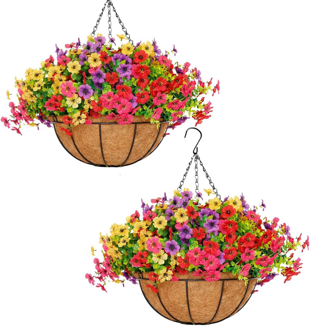 Mecai 36 Pcs Artificial Flowers with Hanging Baskets 14 Inch Set of 2