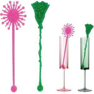 20 Pack Pink and Green Party Decrations, Princess and Witch Party Accessories, Green Witch Broomstick and Glitter Pink Princess Wand Cocktail Stir Sticks for Themed Parties (Drink Stirrers)
