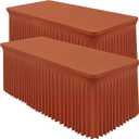 2 Packs Terracotta Spandex Table Cloths 8 Foot, Fitted Stretch Table Cover with Skirts 30x96 Inch, Wrinkle-Free Floor Length Tablecloths Rectangular for Weddings Parties Banquets Events Decorations