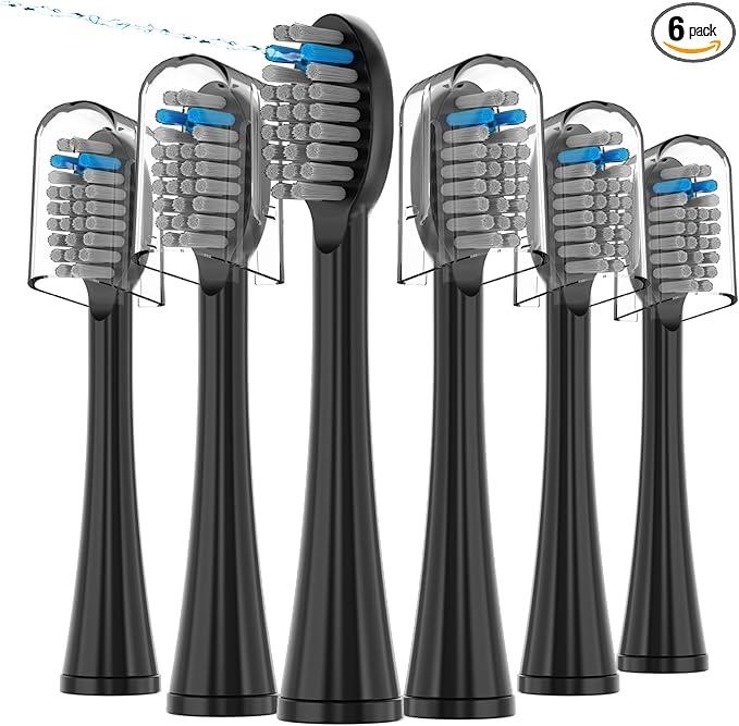 6 Pack Replacement Replacement Brush Heads for   Flossing Toothbrush Compatible with Sonic Fusion SF01/SF02 and Sonic Fusion 2.0 SF03/SF04 Black with Caps
