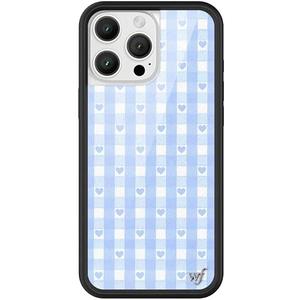 Wildflower Cases - Blue Gingham Hearts, Compatible with Apple iPhone 16 Pro Max | Plaid, Checkered, Unique, Cute, Trendy - Protective Black Bumper, 4ft Drop Test Certified, Women Owned Small Business