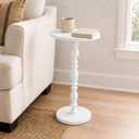 Solid Wood Round Side Table, Rustic Pedestal Drink Table for Small Spaces, Accent Nightstand Table for Living Room, Bedroom, Corners, and Office, White, 11.7"D x 11.7"W x 22.7"H