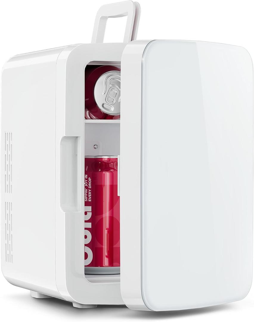 OSTBA 10L Mini Fridge, 10 Liter/15 Cans Mini Fridge for Bedroom, 110V AC/ 12V DC Thermoelectric Cooler and Warmer, Portable Mini Fridge for Skincare, Makeup, Drink, Car, Office, Bedroom, Dorm, White (EXP 08/24/26)