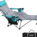 Reclining Camping Chair with Removable Footrest Lounge Chair with Headrest, Cotton Cushion, Portable Adjustable Folding Chairs, 1 pack