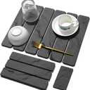 Small Stone Dish Drying Mat for Kitchen Counter, 2 PCS 16"12" & 8"x4" Quick Dry Stone Mats, Foldable Water Absorbing Diatomaceous Earth Drying Dish Pad for Countertop Bottles Utensils Cups(Dark Gray)