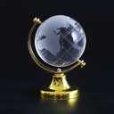 Mini World Globe Crystal Glass Clear Paperweight Desk Office Home Decor Wedding Favor Crafts Ornaments Gifts, Crystal Ball Sphere Display, Round Earth World Map Ornament(Ball Diameter 5cm) Golden