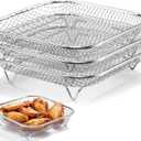 P&P CHEF 7.72 Inch Square Air Fryer Rack Set of 3, Stackable Stainless Steel Air Fryer Basket Accessories, Deep Dehydrator Racks Frying Baskets for Baking Roasting, Oven & Dishwasher Safe