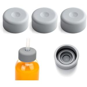 Zukro Water Bottles Replacement Rubber Lids with Straw Hole, Silicone Cap for Luxfuel/Epica/Sursip 10oz/18oz/24oz Glass Bottles With Mouth Opening 1.49 Inch, Press-in Fit, BPA Free, 3 Pack