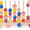Wooden Fruit Sorting Stacking Toys for Toddlers - Montessori Logic Puzzle Game, Color Matching & Fine Motor Skills Educational Learning Gift for 3 4 5 Year Old Kids, Brain Teaser with Fruit Blocks