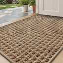 DEXI Dirt Trapper Door Mat, 24x39 Washable Doormat, Dirt Resistant and Absorbent, Easy Clean Low-Profile Floor Rugs for Entryway, Front Door, and Inside Entrance, Checkered Beige