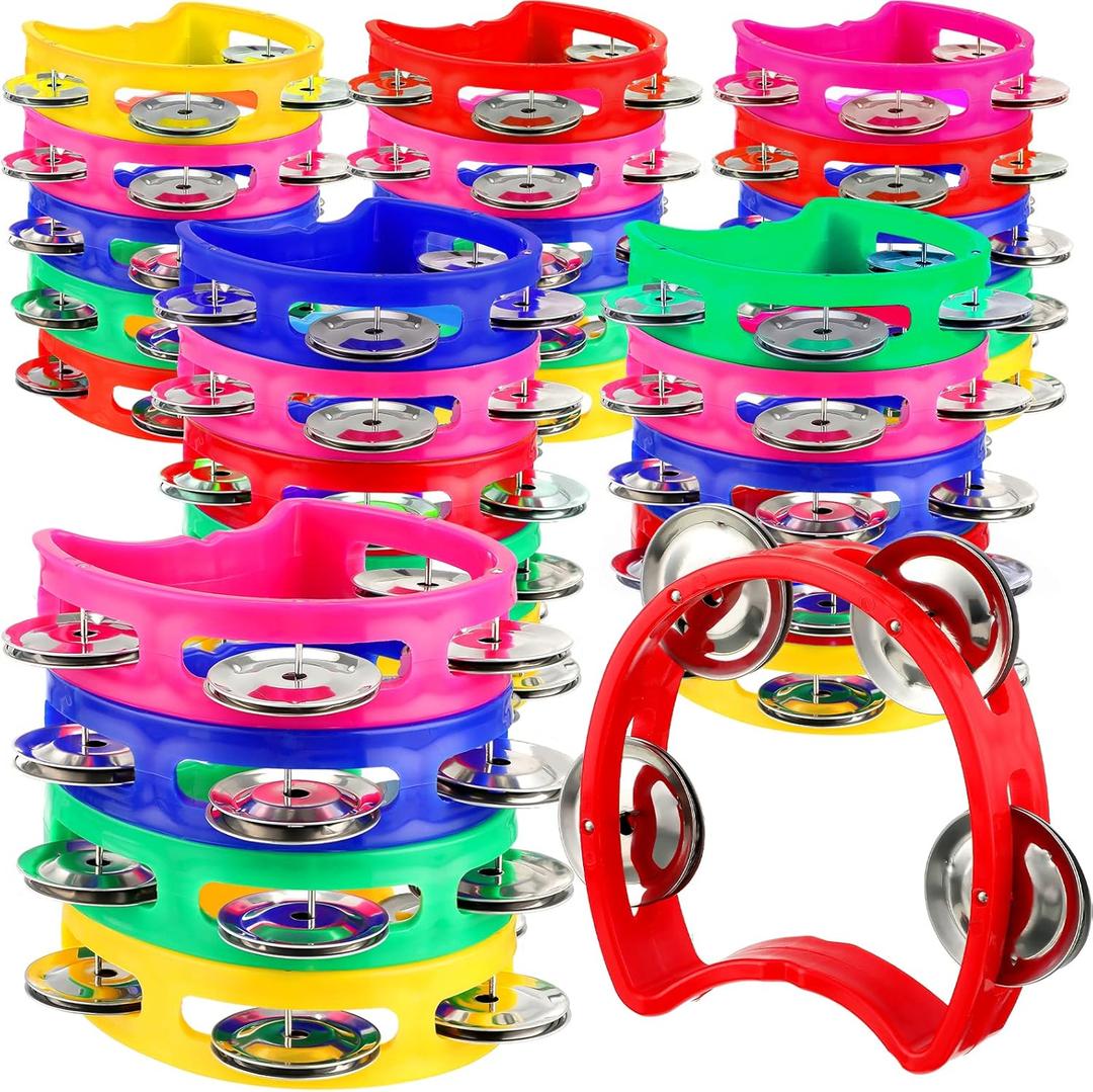Yeshone 30 Pack Tambourine for Kids Adult Tamborines Musical Instrument Noise Makers 4 Bells Handheld Tambourines for Church Worship Classroom Music Back to School Supplies(Multicolors)