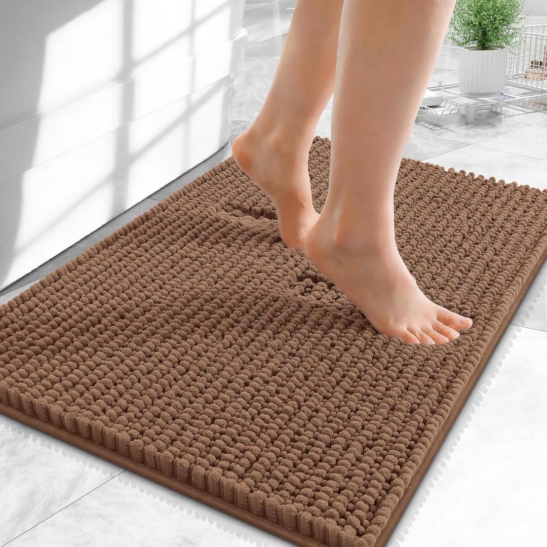 OLANLY Thick Bathroom Rugs 24x16, Extra Soft Absorbent Chenille Bath Rugs, Rubber Backing, Machine Wash Dry, Bath Mats for Bathroom Floor, Tub and Shower, Home Decor Accessories, Mocha