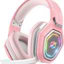 Ozeino 2.4GHz Wireless Gaming Headset with Microphone, 2.4G USB & Type C Transmitter - 30h Battery Life - RGB Lighting Gaming Headphones for PS5, PS4, PC, Phone (Pink)