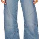 PLNOTME Womens High Waisted Barrel Jeans Casual Loose Boyfriend Wid Leg Denim Pants (Blue)