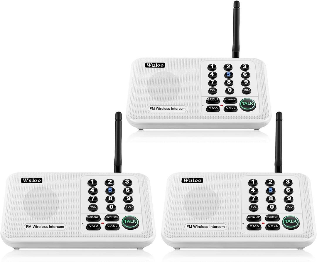 Wuloo Intercoms Wireless for Home 5280 Feet Range 10 Channel 3 Code, Wireless Intercom System for Home House Business Office, Room to Room Intercom, Home Communication System (2 Packs, White)