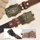 SANSTHS Cowboy Belt Western Belts for Men Women, Western Leather Belt Cowboy Cowgirl Belt Embossed Leather Belt for Jeans (Brown)