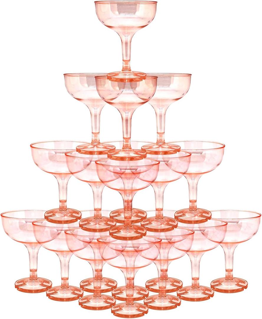50 Pcs Plastic Champagne Coupe Glasses for Parties, 5 oz Disposable Champagne Glasses Unbreakable Acrylic Martini Glasses (Red)