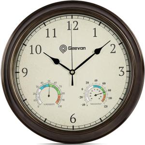 Geevon 14 Inch Retro Wall Clocks Battery Operated with Hygrometer and Thermometer Combo, Silent Wall Clock Non-Ticking Quartz Decorative for Kitchen Living Room School Bedroom