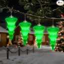 Lanpn 4 Pcs 5" Outdoor LED Ornament, Large Christmas Battery Powered Ball Lights, Xmas Tree Sphere Bulb Decor with Dark Sensor, Christmas Lighted Ornaments for Lawn Garden Yard Patio, Green