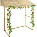 Jexine Tiki Bar Hut Tropical Tabletop Hut with 2 Pcs Decorative Artificial Monstera Tropical Garland Fake Jungle Hanging Plants for Summer Hawaiian Luau Beach Pool Party Decorations