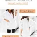 Ladmous Womens Casual Long Sleeve Half Zip Sweatshirt Lapel Drawstring Oversized Pullover Tops with PocketsS-2XL (White, XXL)