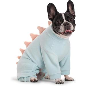 Halloween Fleece Dinosaur Dog Pajamas Adorable Costume French Bulldog Holiday Outfit Pet Cute Puppy Hoodie Cosplay Animal Costume for Small Medium Dog Christmas Winter Coat (L, Blue)