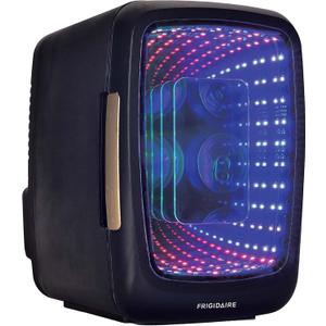 Frigidaire Gaming Light Up Mini Beverage Refrigerator, 6 can, 4 liters, Cooler with large see through door and LED lights Perfect for Gaming Experience, Home, Office, or Cars.12V Charger (Stealth)