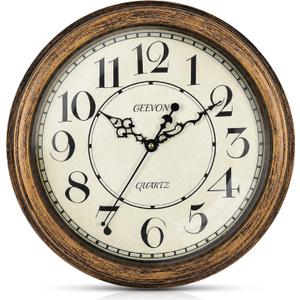 Geevon Vintage Wall Clock, Silent 16" Non Ticking Retro Round Clock Quartz Decorative Battery Operated Wall Clock for Kitchen, Office, Bedroom, Living Room, Classroom, Decor
