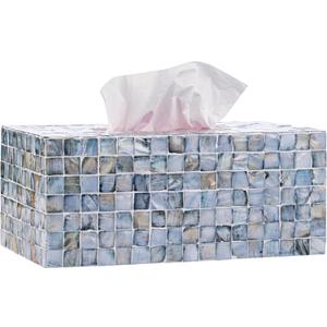 PEMAR Rectangular Mother of Pearl Tissue Box Capiz Shell Handmade Rectangle Tissue Box Cover Holder Decorative Napkin Dispenser Organizer Rustic Farmhouse Vintage Decor (Blue)