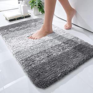 Smiry Microfiber Bath Mat, 40 x 60 cm, Non-Slip Super Absorbent Bathroom Mat, Extra Soft Thick Floor Foot Mat, Fluffy Shaggy Bath Mats Rugs for Bathroom, Grey