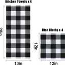 Homaxy Kitchen Towels and Dishcloths Set, 12 x 12 and 13 x 28 Inches, Set of 8 100% Cotton Waffle Weave Check Plaid Kitchen Dish Towels, Super Soft and Absorbent Dish Cloths, White & Black